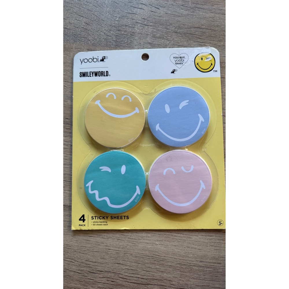 Yoobi SmileyWorld Round Sticky Sheets 4 Pack 50 Sheets Each Pastel Smiley Faces